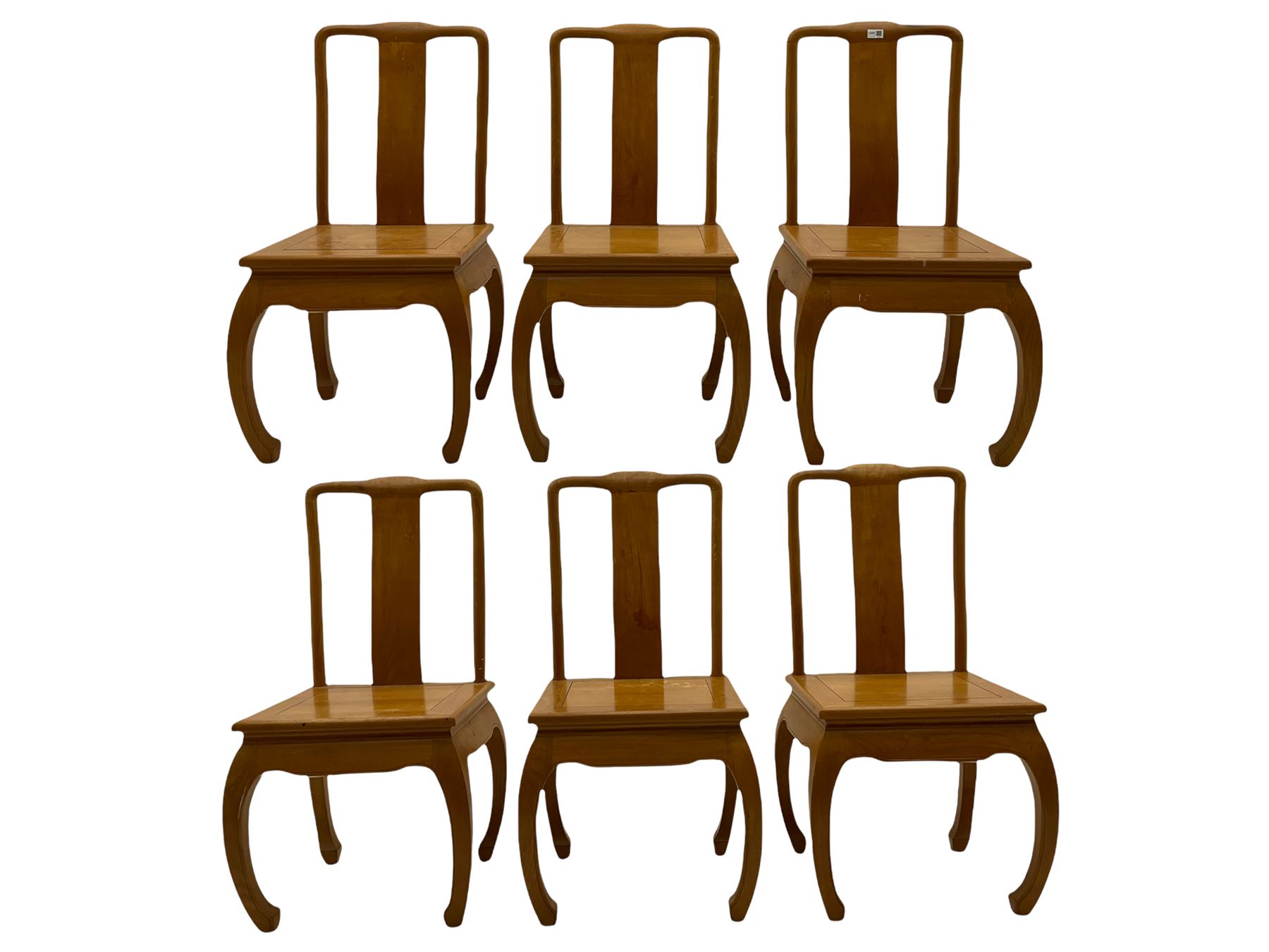Oriental hardwood rectangular dining table, and six high back dining chairs with solid seats