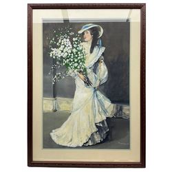 Fred Corrigan (Bridlington 20th century): Fashionable Lady, gouache signed and dated ‘96, 73cm x 49cm