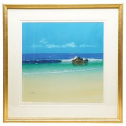 Les Spence (British 1934-): Blue Sky Seascape, oil on board signed 40cm x 40cm