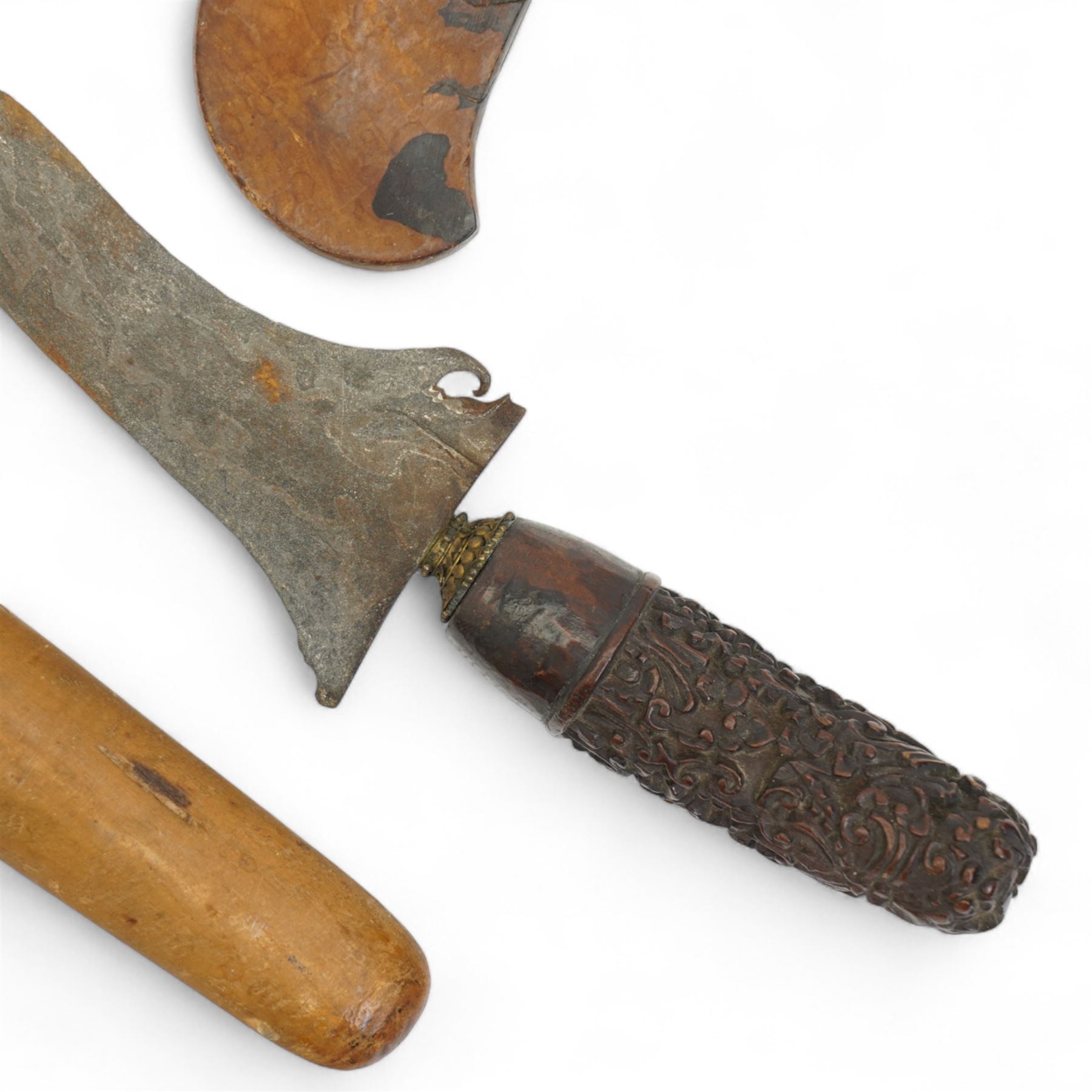  Malayan Kris with carved bone handle and engraved blade and one other (2)