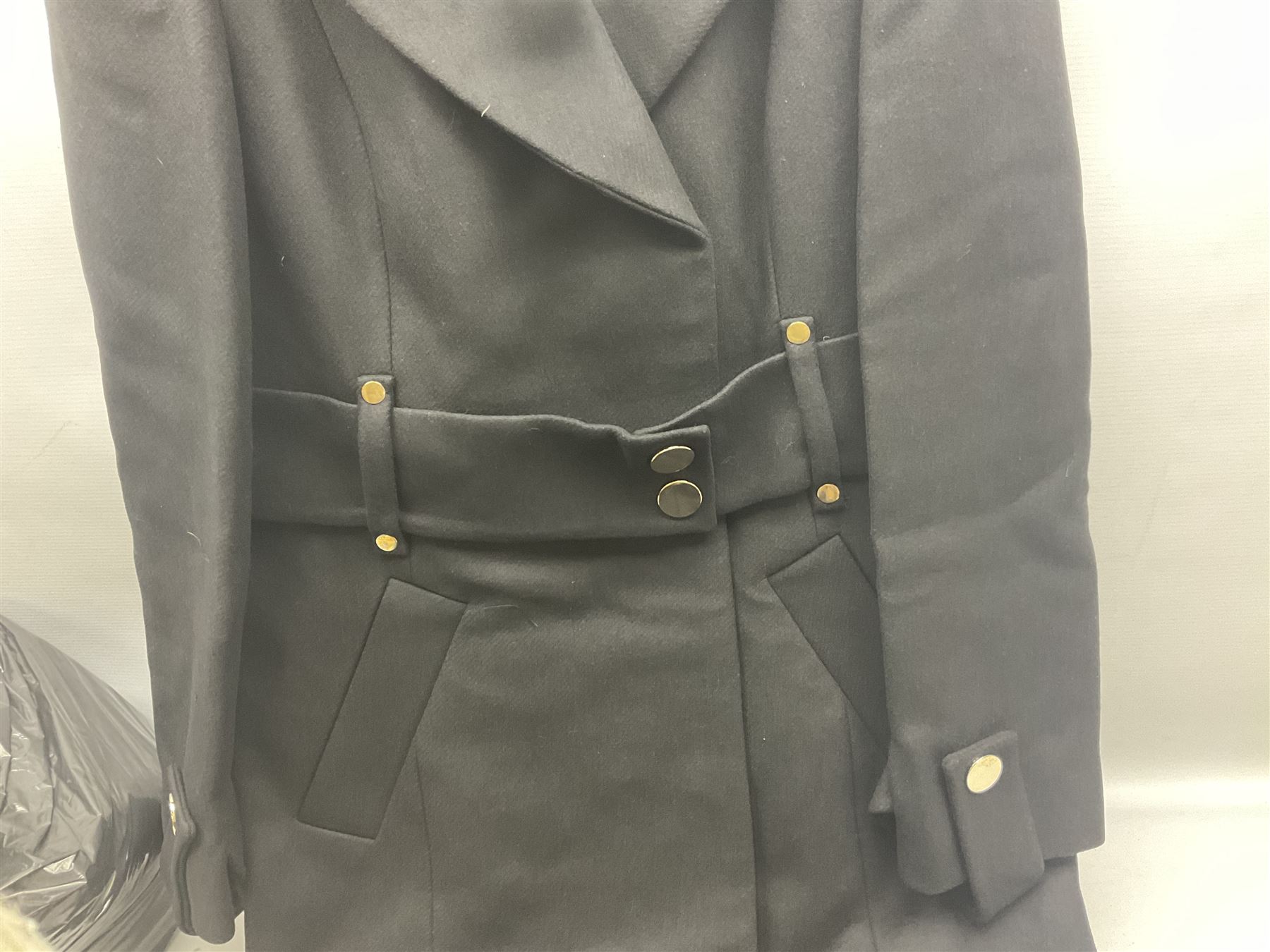 Ex shop stock - three Karen Millen ladies long black wool coats, size 18; four pairs of Rocket Dog ladies leather boots, size 8; and five pairs of Aubin gents trousers, sizes 30-36 (12)