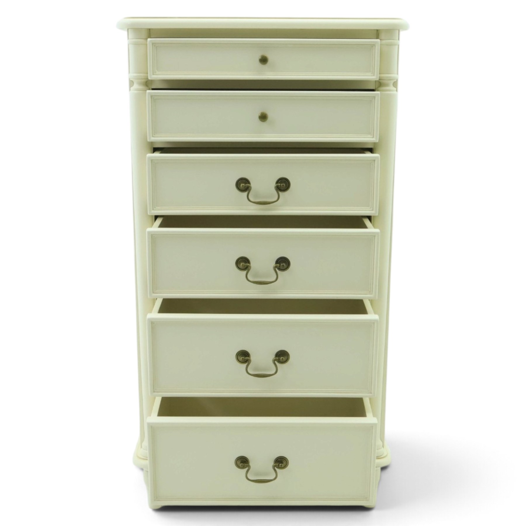 Laura Ashley - 'Clifton' tall pedestal chest, fitted with six graduating long drawers flanked by half-canted pilasters, raised on turned feet, in ivory finish