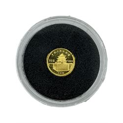 Three gold coins, from 'The Smallest Gold Coins of the World Collection', comprising China 900/1000 1 gram, China 999/1000 one twentieth of an ounce and Mexico 900/1000 one twentieth of an ounce, all with Westminster certificates (3)