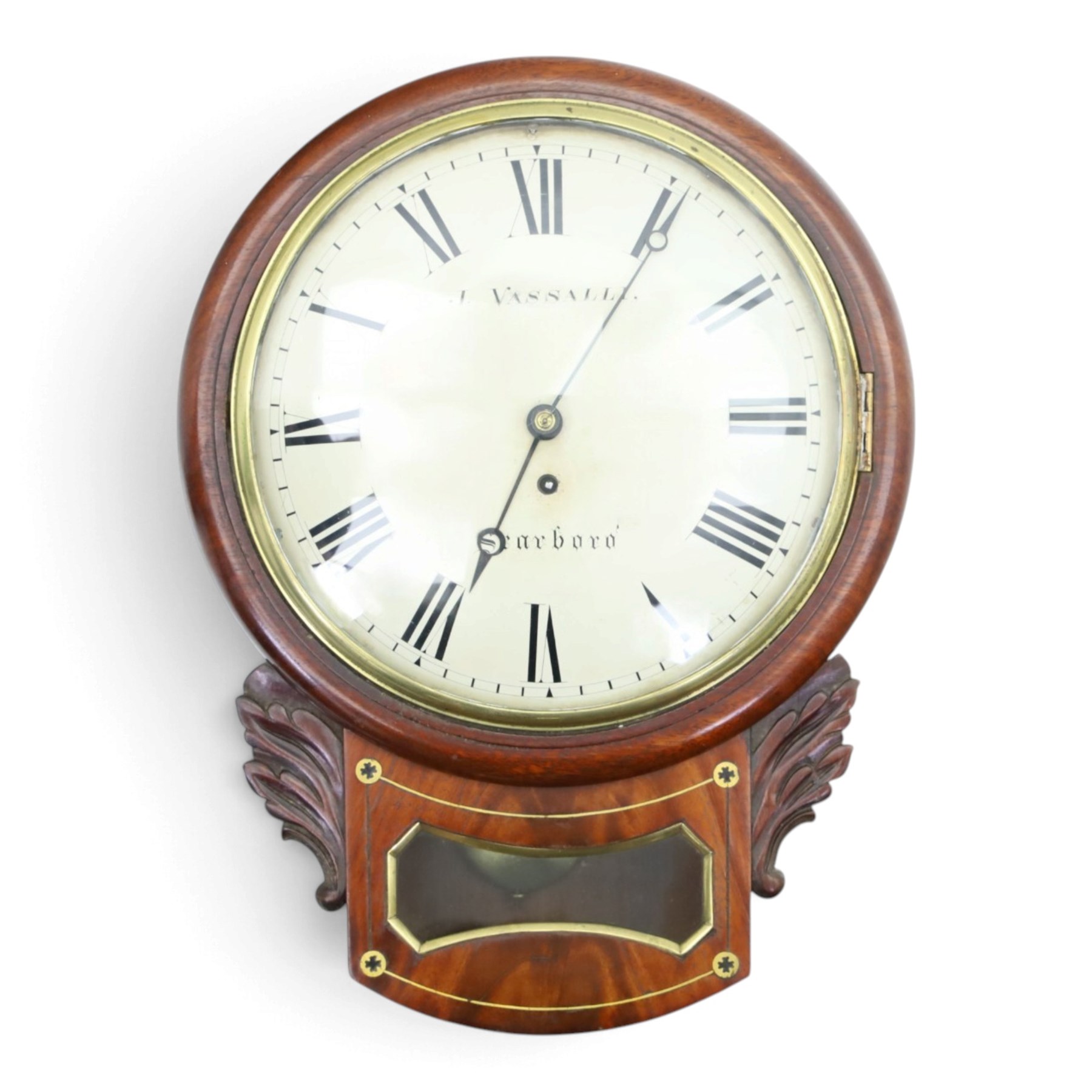 J. Vassalli of Scarborough - Victorian mahogany drop dial wall clock, convex 12