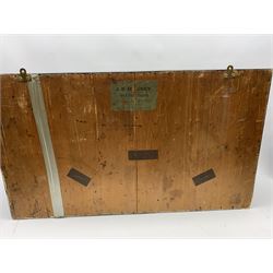 Taxidermy: female Goosander (Mergus Merganser), male Green Wing Teal Duck (Anas Carolinensis), and Little Grebe (Tachybaptus Ruficollis), in naturalistic setting detailed with long grass, set against a painted cream backdrop, encased within an ebonised single pane display case, with taxidermist paper label verso detailed J E Massey, Finkle Street, Malton, H50.5cm W89cm D21cm