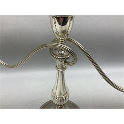 Pair of Viners silver plated candlesticks with weighted bases and twin branch candleabra, tallest H29cm