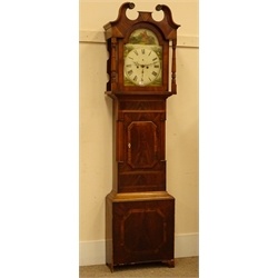  19th century mahogany longcase clock, painted dial signed S. Lyon Doncaster, eight day movement striking on a bell, H230cm  