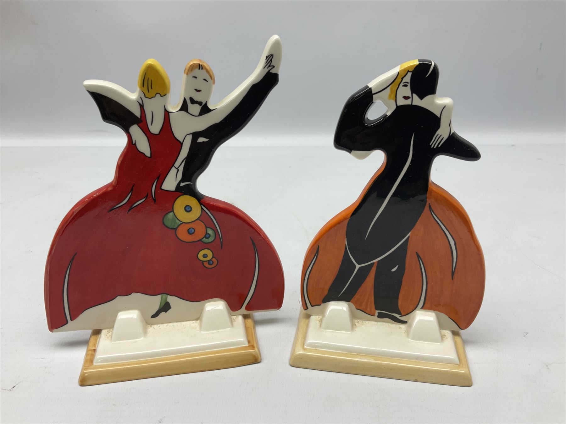 Pair of Wedgwood Clarice Cliff Bizarre 'Age of Jazz' tango dancers, with printed mark beneath, H15cm