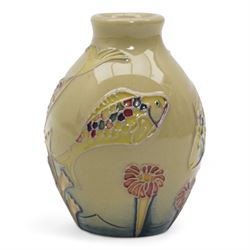 Seven Moorcroft miniature vases, various patterns including snowdrops, beetles, insects, cat fish etc, H6cm max (7)