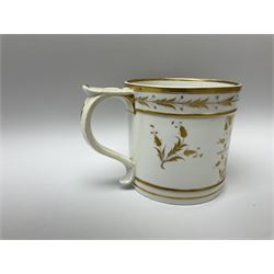 Early 19th Century Derby Porter mug, reserve painted with a basket of flowers and capped scroll handle and painted mark beneath, H11cm
