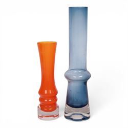 Mid-century Swedish Aseda blue vase, together with sea glasbruk orange vase and one other, tallest H22cm 