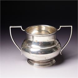 Silver baluster cream jug and matching two handled sugar bowl Birmingham 1928 Maker s mark K & L