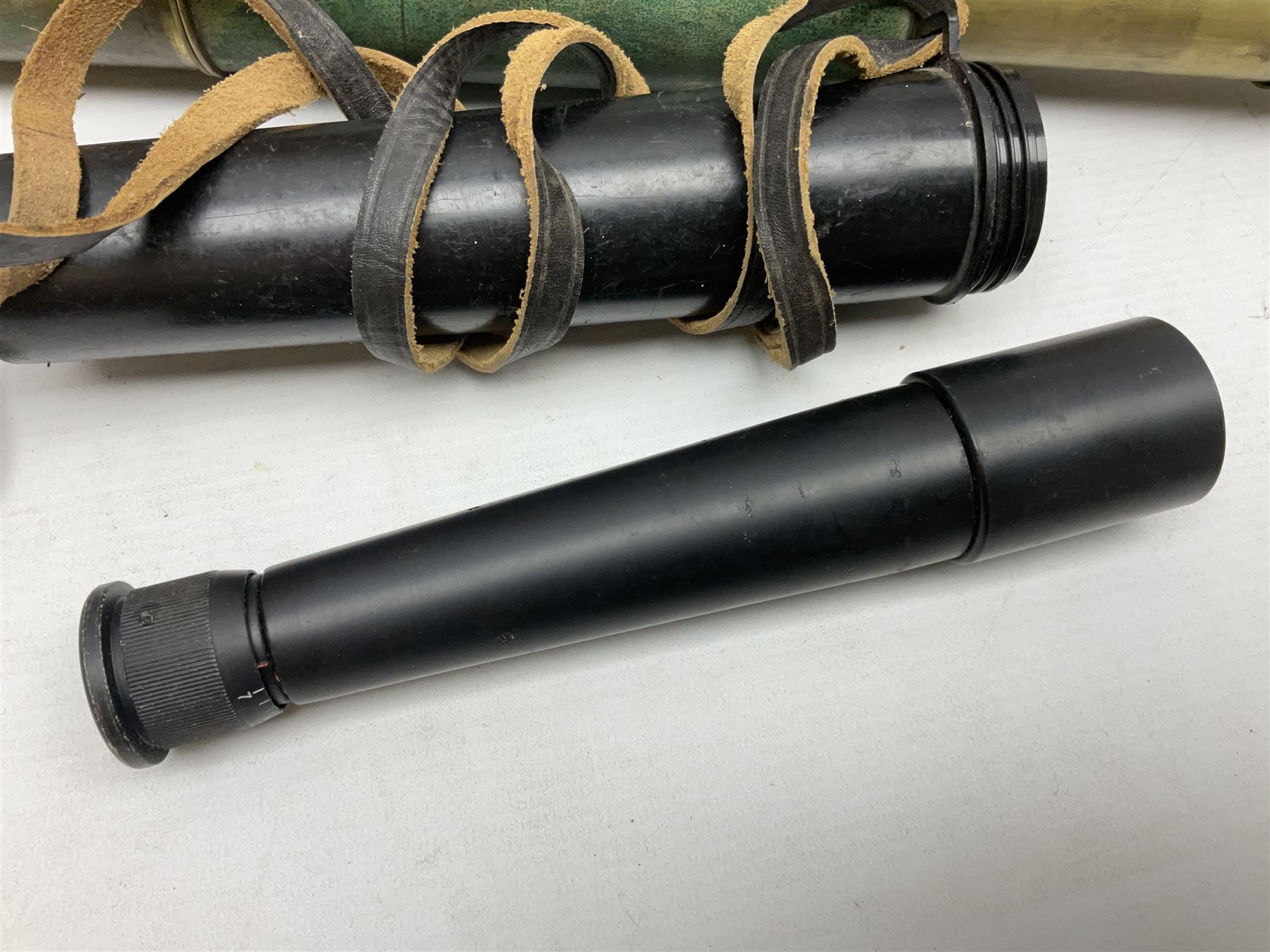 Brass telescope, together with Zenith 7 x 50 field binoculars, two polaroid cameras and other cameras and equipment 