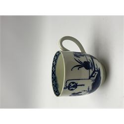 18th Century Worcester teapot, circa 1765-70, decorated in the Bird in the ring pattern, the cover with bud finial, with crescent mark beneath, H13cm, together with a Worcester coffee cup decorated in the same pattern, with crescent mark beneath, H6.5cm