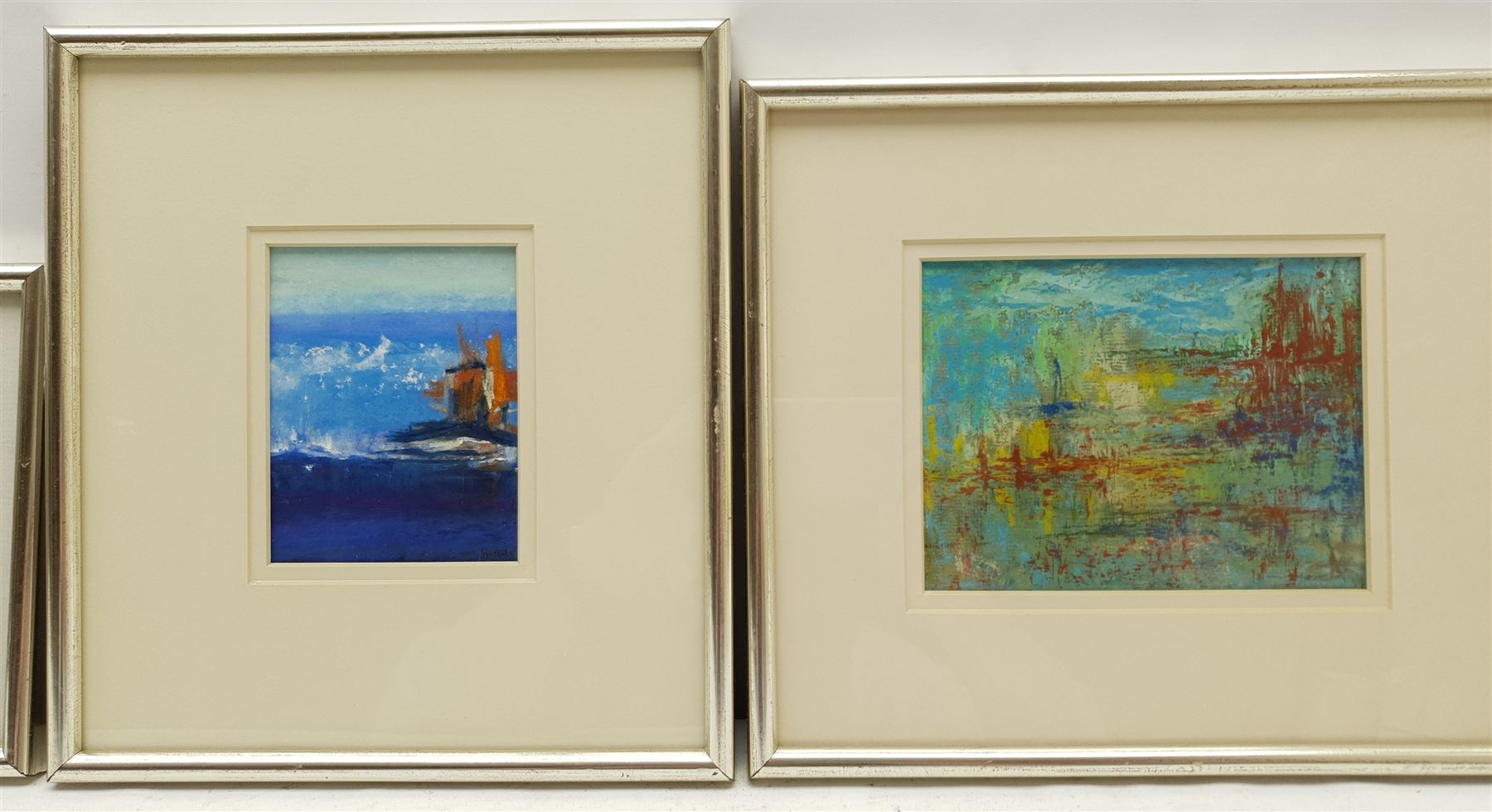 Madeleine Eyland (Belgian/British 1930-2021): Seascapes, three pastels signed, max 12cm x 20cm (3) 
Provenance: artist's studio collection. Marie-Madeleine Eyland (neé Legrain) was born in 1930 at Floriffoux, Belgium; she lived most of her life in Scarborough working as a nurse and an artist.