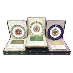 Seven limited edition Spode Military collector's plates comprising The Argyll & Sutherland Highlanders, The Gordon Highlanders, The Royal Hampshire Regiment, The Royal Welch Fusilliers, The Cheshire Regiment, The Gloucestershire Regiment and The United States Marines, all boxed and with certificate  (7)