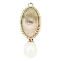Georgian gold 'Lover's Eye' pendant, set with a lozenge shaped portrait miniature of a lad...
