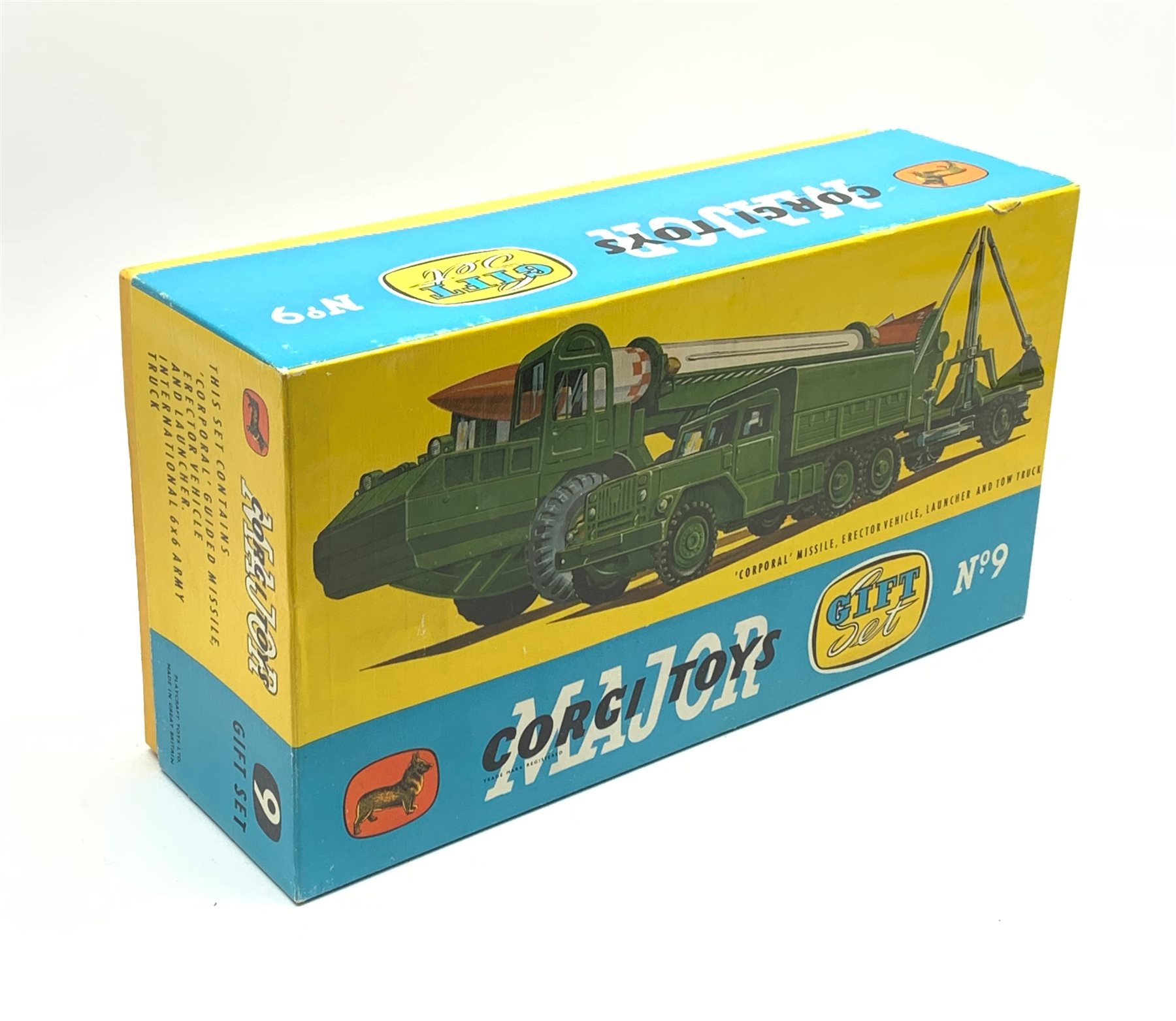 Corgi - Major Gift Set No.9, 'Corporal' Missile, Erector Vehicle, Launcher and Tow Truck, boxed with internal packaging and paperwork, near mint condition with some paint loss to roof of tow truck