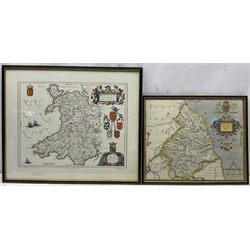 After Johannes (Joan) Blaeu (Dutch 1596-1673): 'Wallia Principatus vulgo Wales', 20th century reproduction map 50cm x 60cm; After Christopher Saxton (British c.1540-c.1610): 'Northumbria Comitatus', 20th century reproduction map 38cm x 46cm (2)