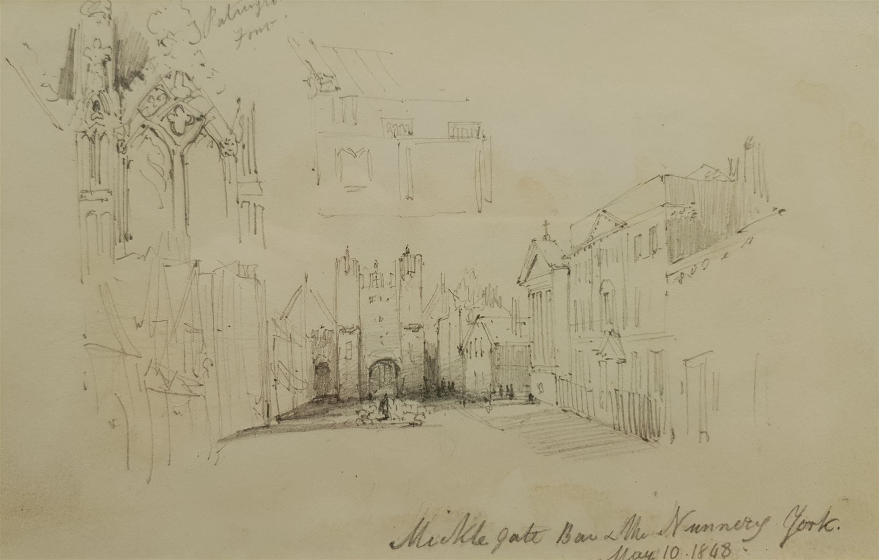 Henry Barlow Carter (British 1804-1868): 'Micklegate Bar and the Nunnery York', pencil sketch unsigned titled annotated and dated May 10 1848 in the artist's hand 11cm x 17.5cm