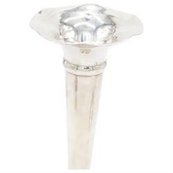 Two pairs of early 20th century silver vases, comprising pair of Edwardian trumpet vases with fluted rims upon a circular domed foot, hallmarked S Blanckensee & Son Ltd, Chester 1907, and a smaller 1920s pair, hallmarked Chester 1920, maker's mark worn and indistinct, tallest H19cm