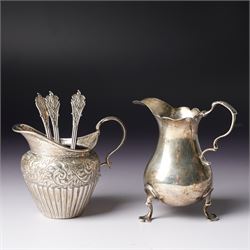 George III silver cream jug with crimped rim and scroll handle, Victorian silver cream jug...