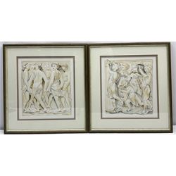 Wyn R Chalker (British 20th century) after Luca della Robbia (Italian 1400-1482): 'Children Singing' and 'Children with Cymbals' - frescos from the Cantoria of Florence Cathedral, pair watercolours signed, 24cm x 21cm (2)