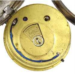 Early 20th century silver fusee lever pocket watch by E.Wise, Manchester, white enamel dial with Roman numerals, case by William Ehrhardt Ltd, Birmingham 1915, on silver Albert chain, each link hallmarked