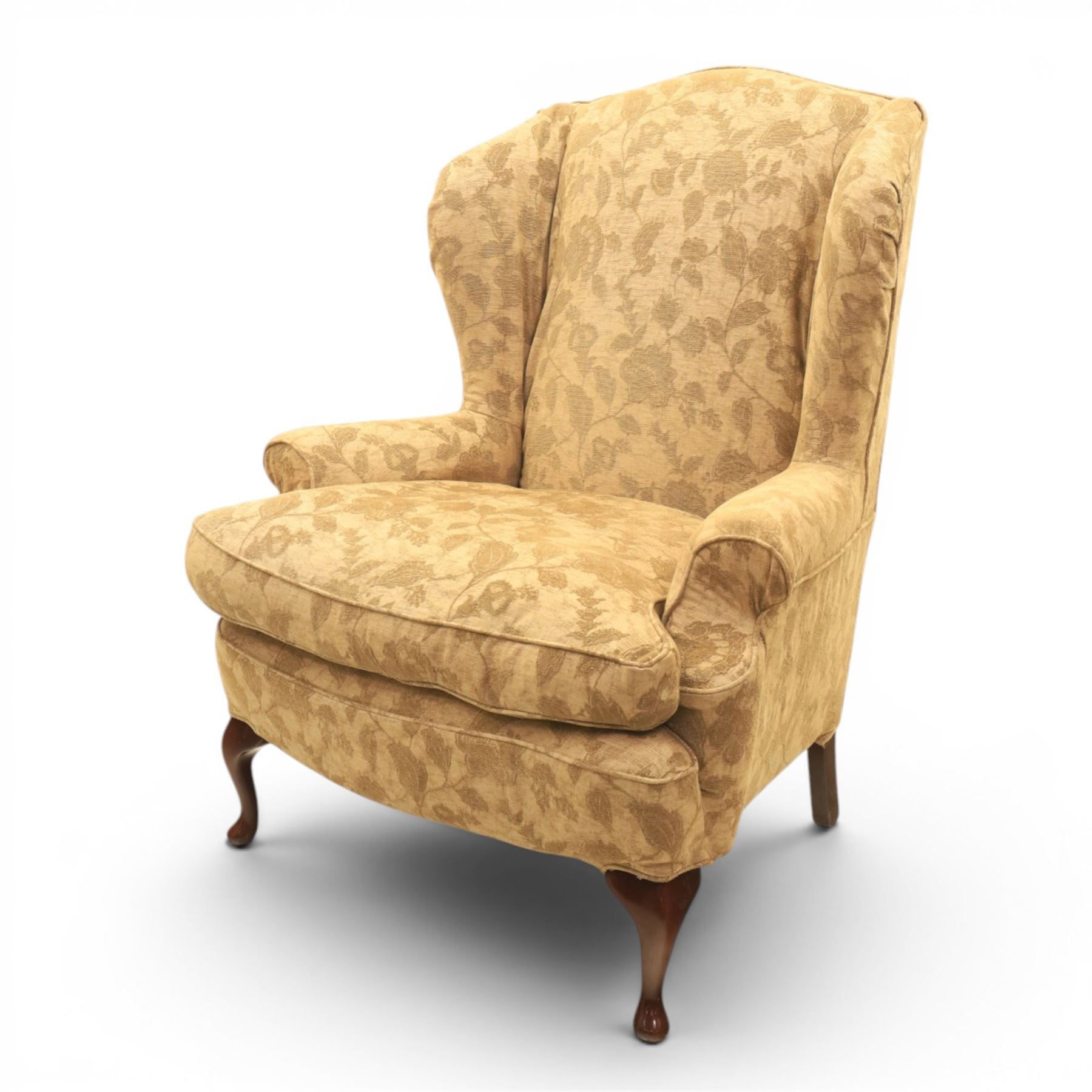 MultiYork - Georgian design wingback armchair upholstered in foliate patterned fabric