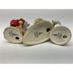 Fifteen Royal Doulton Brambly Hedge figures, comprising Wilfred Toadflax, Dusty Dogwood, Mrs Toadflax, Mr Apple, Primrose Woodmouse, Lord Woodmouse, Poppy Everbright, two Lady Woodmouse, two Old Mrs Everbright, Mr Toadflax, Mrs Apple, Santa Bunnykins and Bunnykins, together with three Royal Albert Wind in the Willows figures comprising Ratty, Badger and Mole, all with printed marks beneath (18)