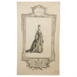 After Samuel Wale (British 1721-1786): Russell's - 'The History of England': A group of engraved plates of English monarchs from Britannia (plate 0) to George III (plate 52) and Queen Charlotte (plate 53), set forty-nine engravings drawn by Samuel Wale for Rev. William Russell’s History of England, pub. c.1770s–1780s, 32cm x 18cm (49) (unframed)
Provenance: consigned by English Heritage