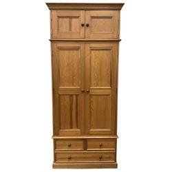 Solid pine double wardrobe, fitted with 