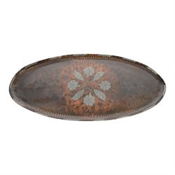 20th century Japanese copper dish, with fluted rim embossed with a dragonfly, together with Paul Gilling copper and pewter tray 