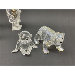 Twenty nine Swarovski Crystal animals, to include koala and baby, in frosted tree branch, elephants, polar bears, squirrel, monkeys, panda, unicorn and snails, etc 
