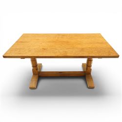 Lizardman - 5' oak refectory dining table, rectangular adzed top, octagonal turned support...