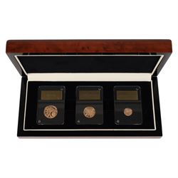 Queen Elizabeth II Gibraltar 2019 'Remembrance 100' gold proof three coin sovereign set, full to quarter sovereign, issued by The London Mint Office, cased with certificates