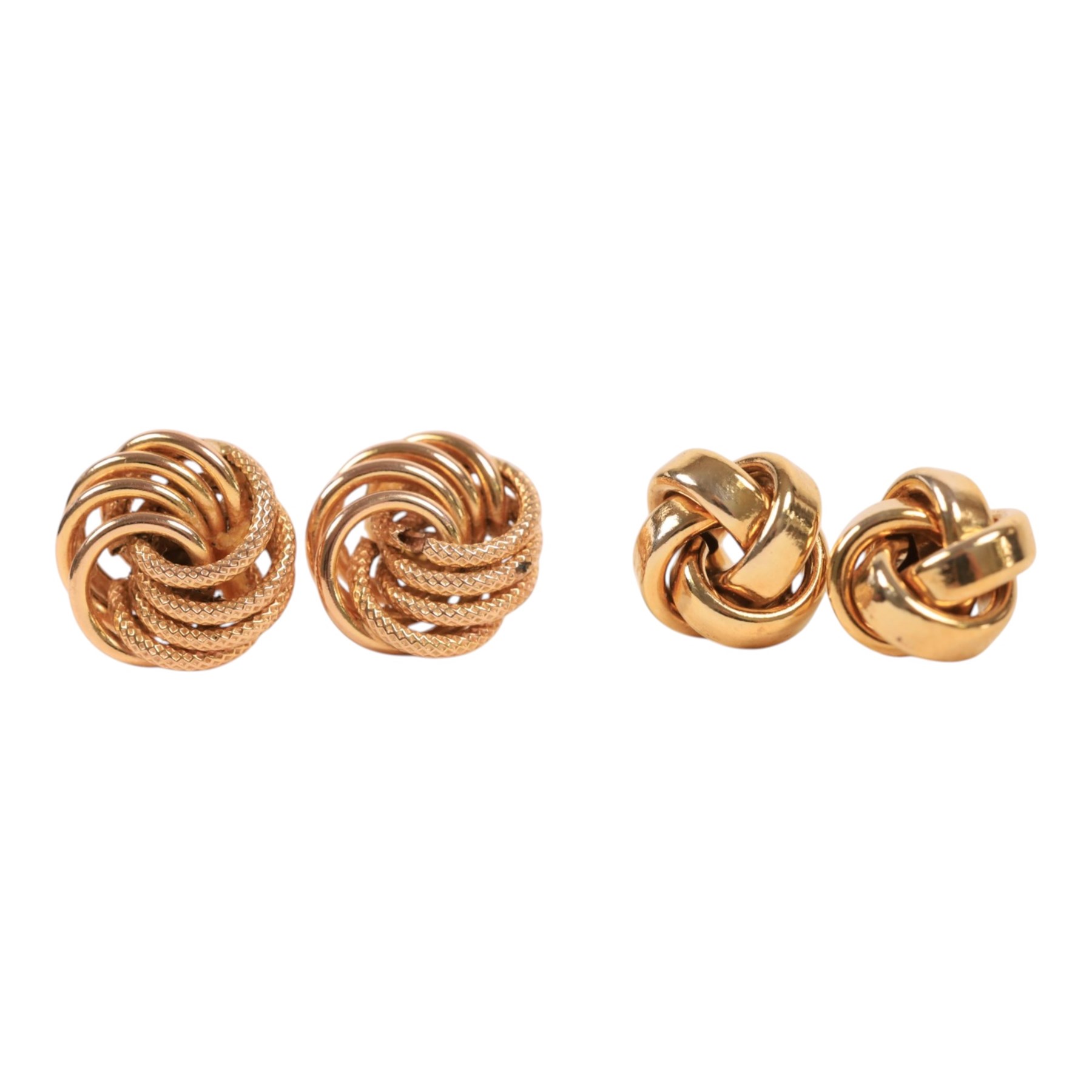 Two pairs of 9ct gold knot earrings, stamped 375