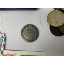 Quantity of coins to include 1817 George III half crown, together with quantity of stamps