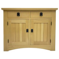 Solid beech sideboard, fitted with two drawers and two cupboards