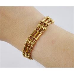 Early 20th century 15ct rose gold gold rectangular and bead link bracelet, stamped 15c