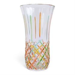 Zecchin vase, painted with reds, greens and yellows, together with a Murano vase with fluted rim, tallest H28cm