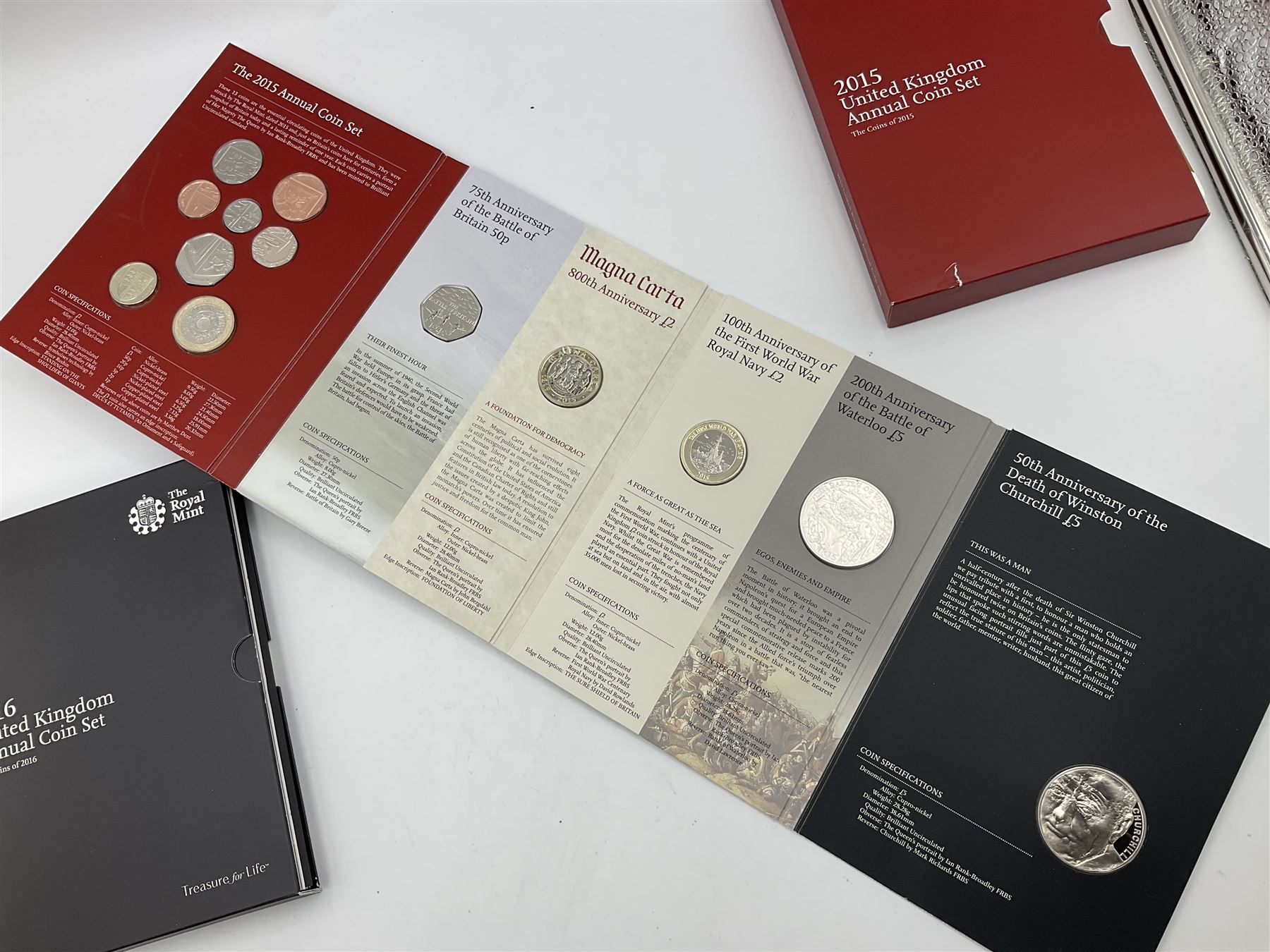 Two The Royal Mint United Kingdom Annual Coins Sets, dated 2015 and 2016, both in card folders with certificates