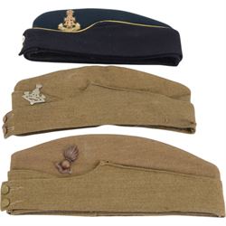 Collection of military caps, including Green Howards forage cap by Herbert Johnson, Officer's Royal Artillery cap by Bates Hatters, Glengarry cap by Mackie and Co etc 