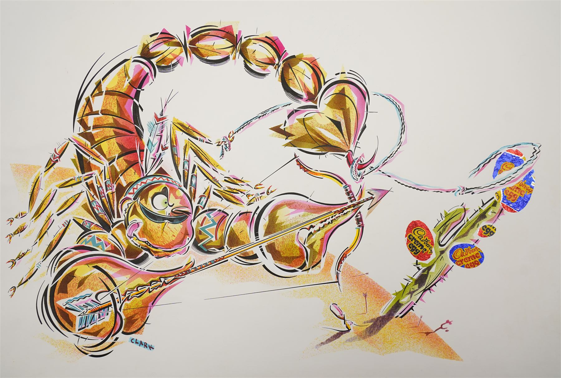 Peter Clark (British 1944-): 'Scorpios Do It Like This!', mixed media on card with tracing paper overlay signed 43cm x 56cm (unframed)
Notes: Peter Clark is a British artist best known for his collages, but he began his career as an illustrator working for major UK publications like The Radio Times, BBC and major advertising campaigns.
Provenance: direct from the family of the artist
