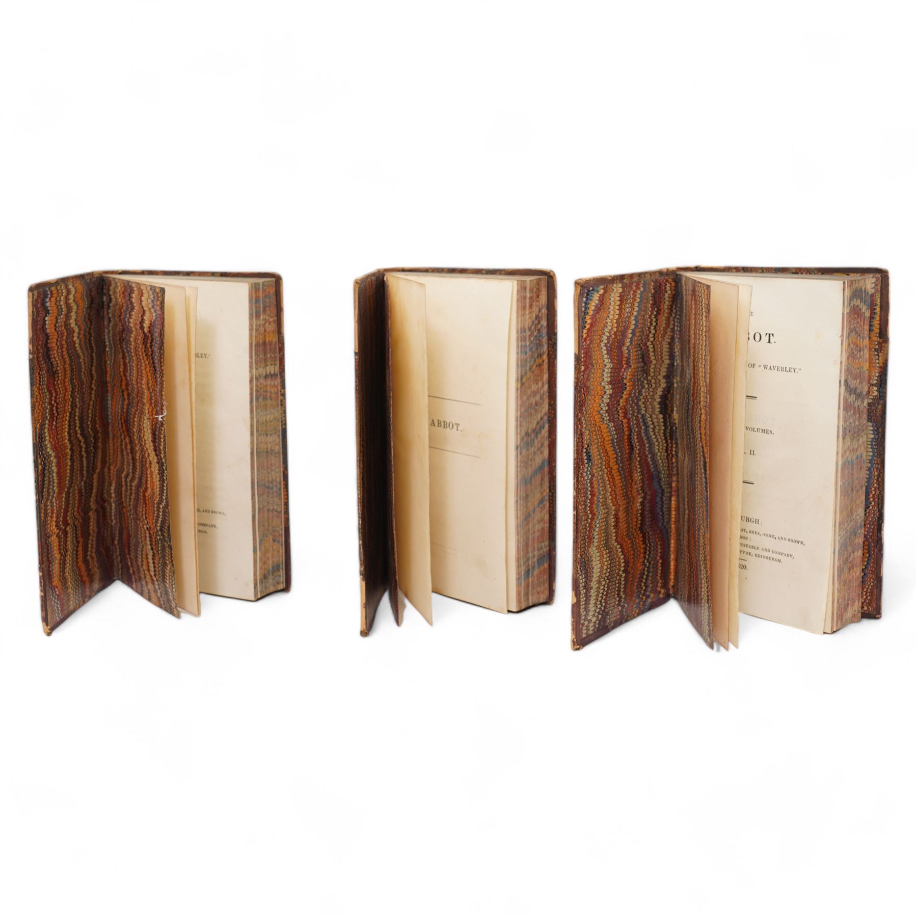 RELOTTED WITH LOT 6300 Scott, Sir Walter - 'The Abbot' printed by James Ballantyne in three volumes, 1st Edition 1820 with marbled boards and leather spines