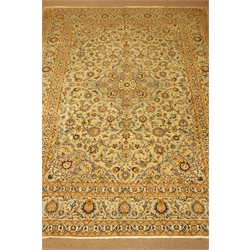  Kashan light green ground, central medallion, floral and foliate field, repeating border, 422cm x 311cm   