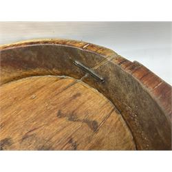 Indian hardwood twin handled dough bowl, D44cm