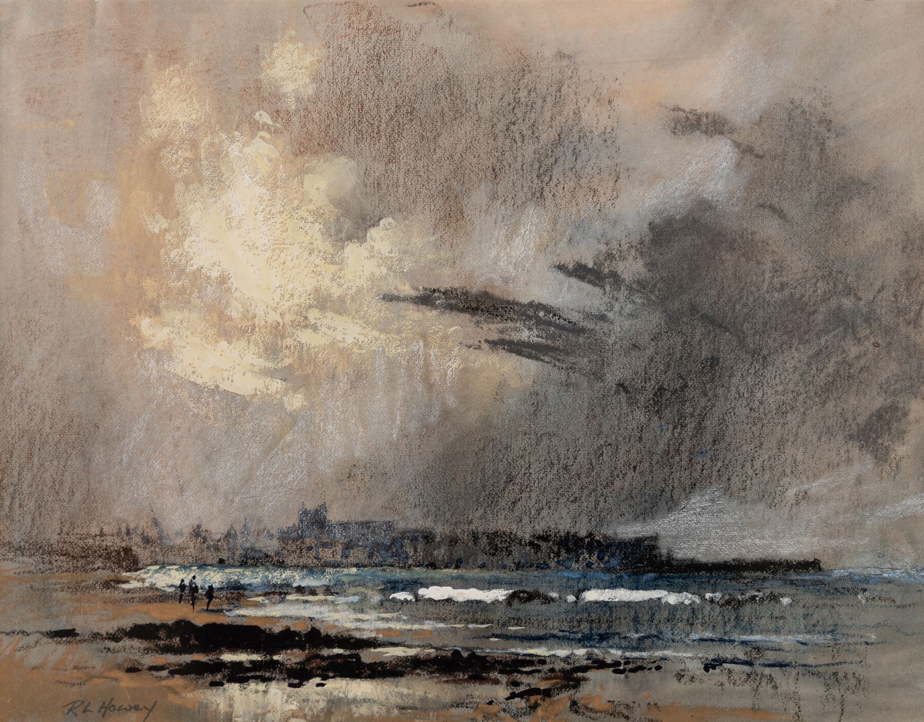 Robert Leslie Howey (British 1900-1981): 'View From Seaton Carew Beach', mixed media signed, titled verso 21.5cm x 27.5cm
