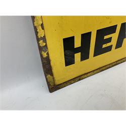 Enamel street advertising sign for The Manchester Guardian, with black lettering on yellow ground, H79cm W52cm
