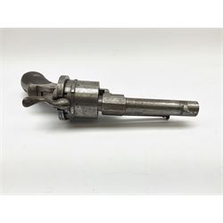 Mid-19th century 12mm (approx. .45cal.) six-shot pin fire revolver with single and double action, bears English proof marks, rifled barrel, fitted ejector rod and chequered walnut split grips L25cm